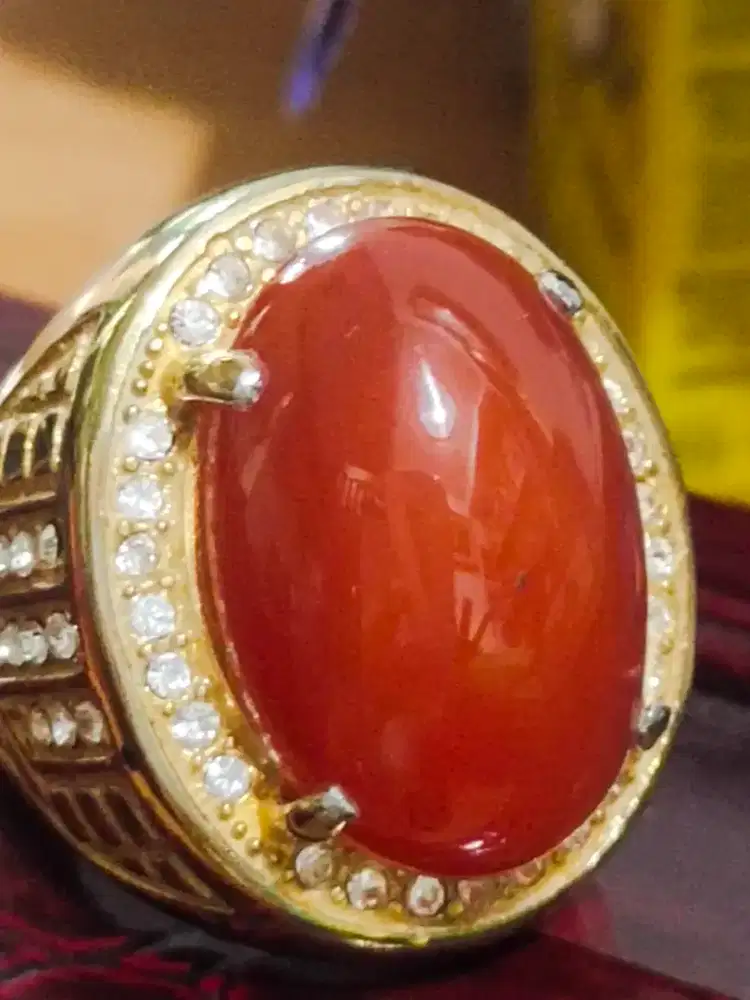 jual batu akik cincin brown gold, tebus bening, bisa touchscreen,
