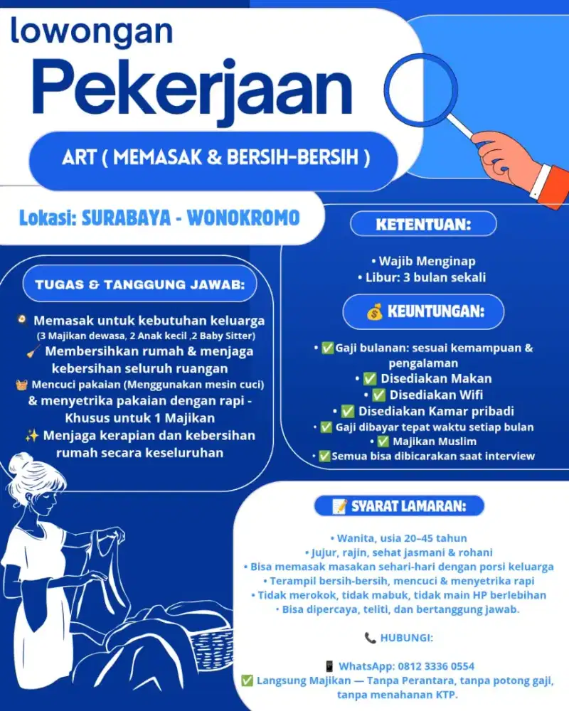 Dibutuhkan pembantu rumah tangga
