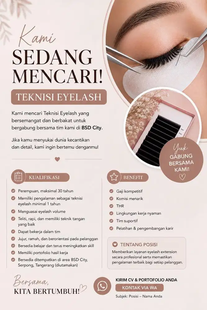 Lowongan eyelash teraphist