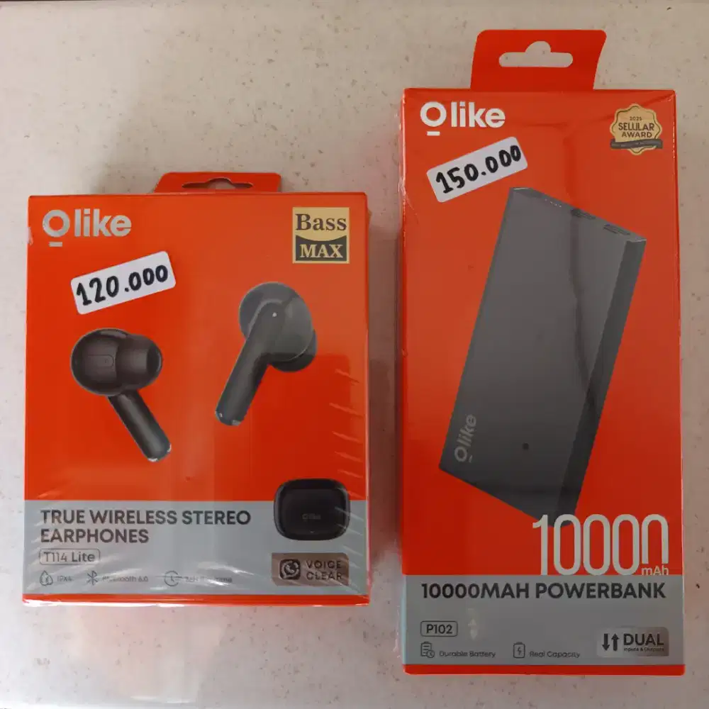 Headset bluetooth dan powerbank merk Olike