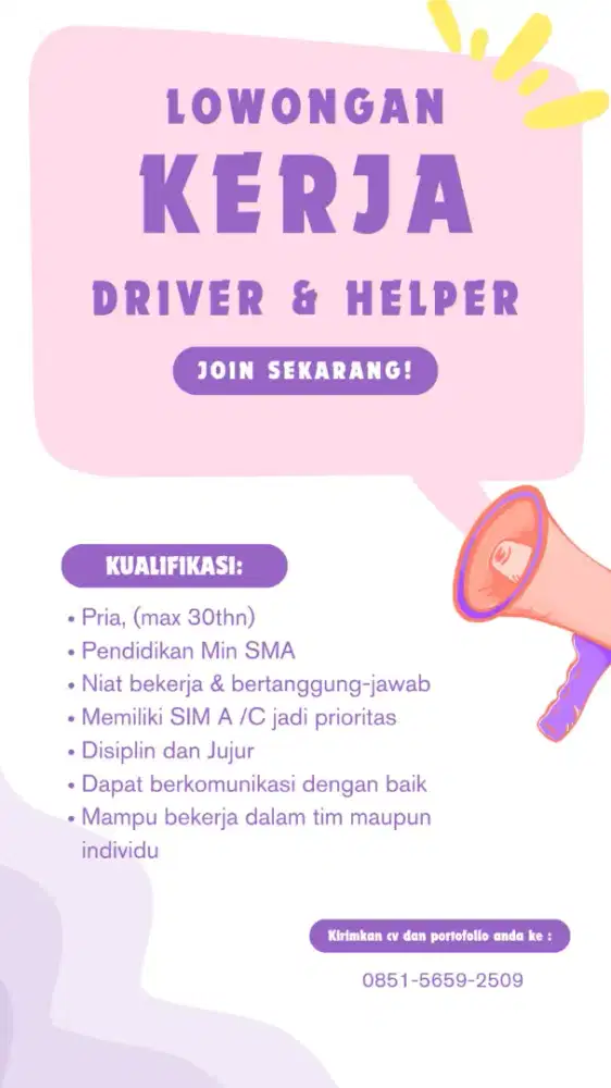 Lowongan Driver dan Helper