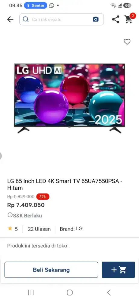 Lg 65 inch led 4k smart tv 65ua7550