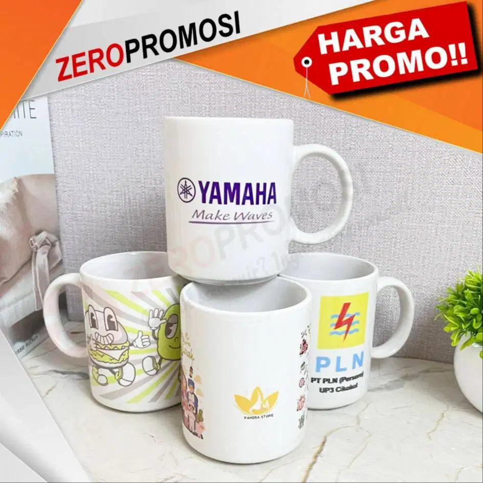 Mug Keramik 11 Oz Custom Logo Full Color untuk Souvenir
