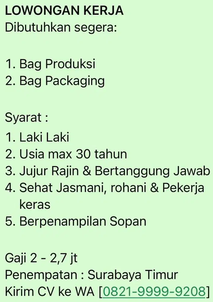 DICARI KARYAWAN
