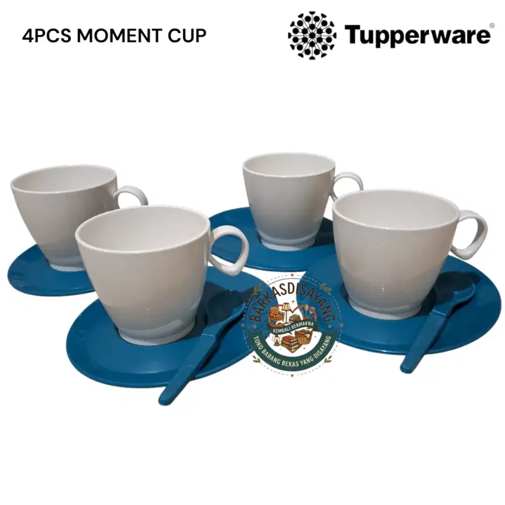 1 SET GELAS CANGKIR TEH TEA CUP PLASTIK TUPPERWARE + PIRING ISI 4PCS