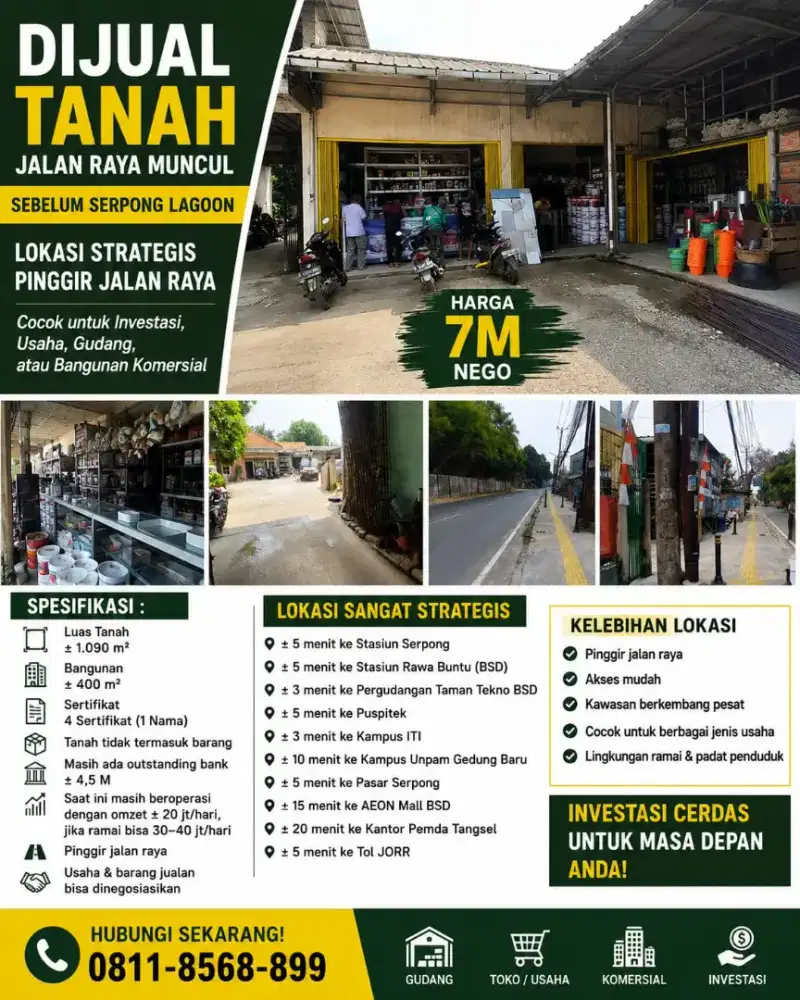 Dijual Tanah Strategis jalan Raya Muncul