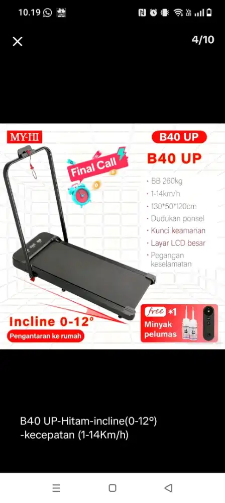 Jual Treadmill B40 upkondisi mulus seperti baru karena jarang di pakai