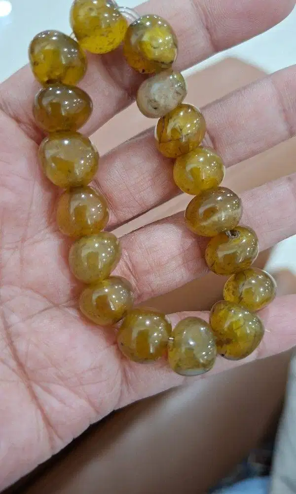 Natural Indonesian Yellow Agate Rondelle Bracelet - Genuine Cooling He