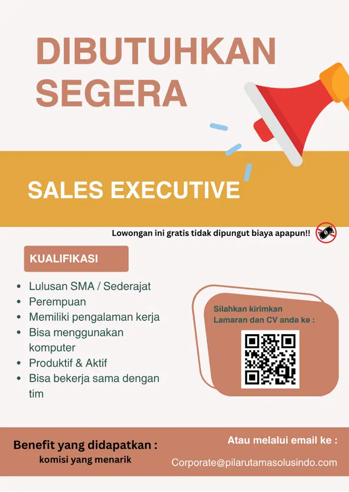Dibutuhkan sales wanita untuk dikantor perusahaan kami