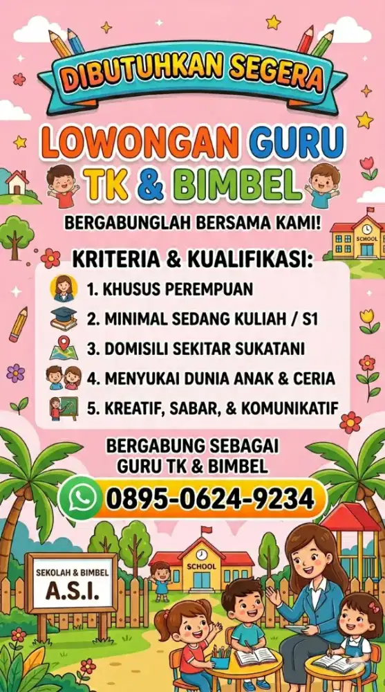 Lowongan guru khusus perempuan daerah sukatani