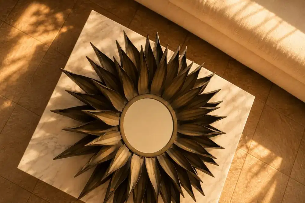 Cermin dinding bergaya sunburst