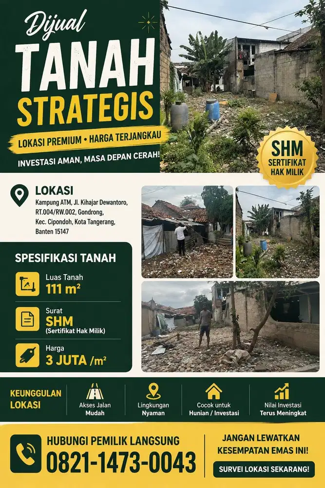 DIJUAL TANAH SHM 111 M² – CIPONDOH, KOTA TANGERANG