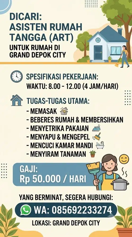 Lowongan kerja ART (asisten rumah tangga)