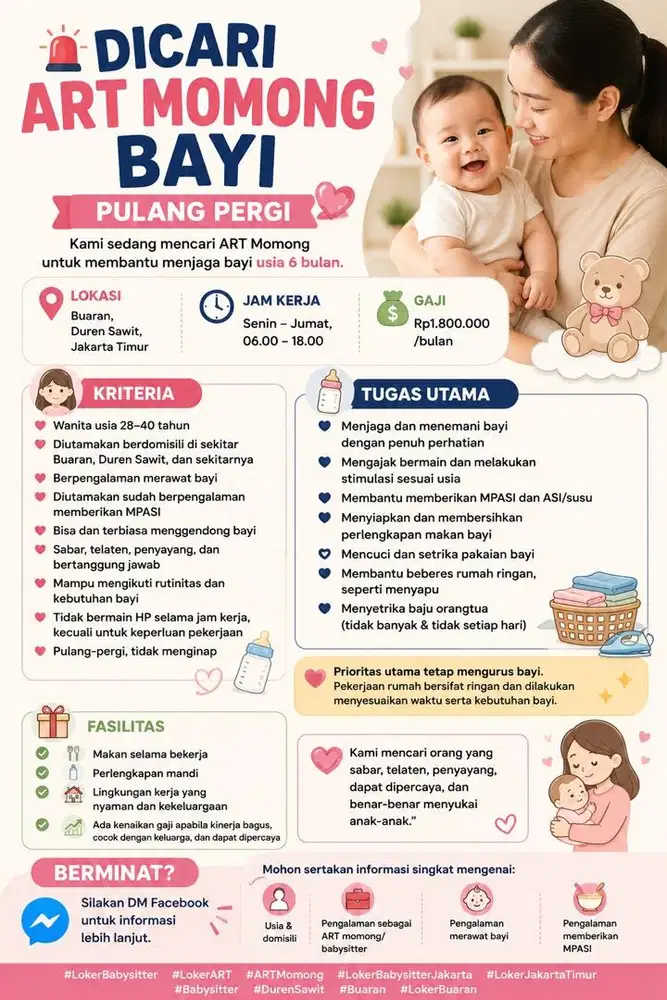 Dicari ART Momong Pulang Pergi