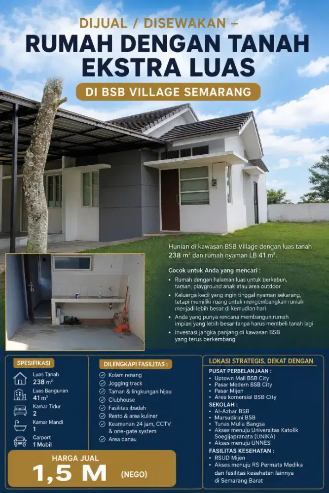 DIJUAL/DISEWAKAN BSB VILLAGE 2LT VIEW LOK STRATEGIS CEPAT SEGERA