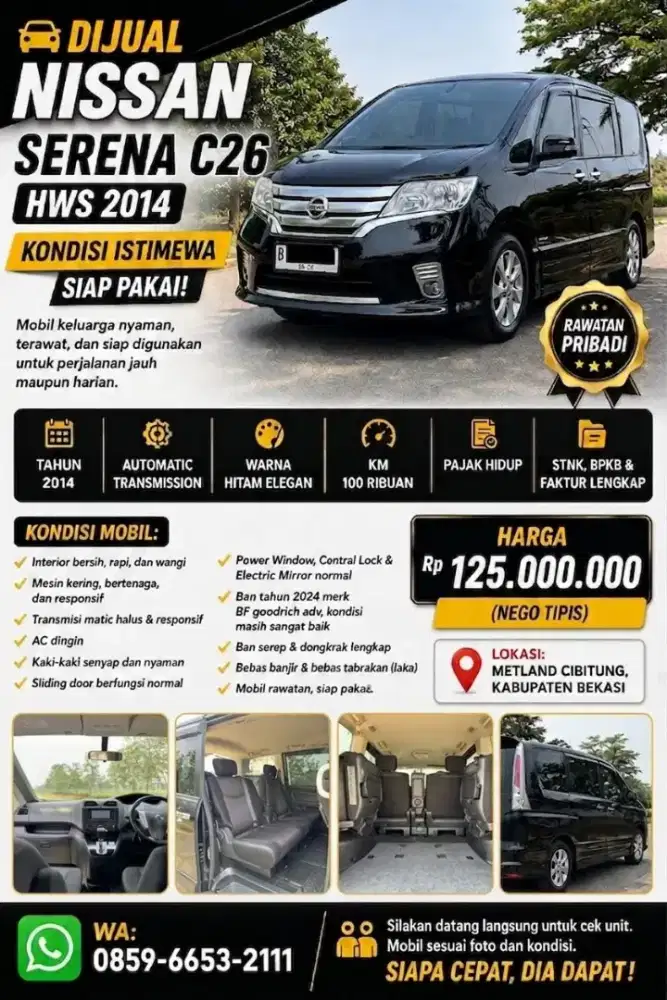 Dijual Nissan Serena HWS C26 HWS 2014 - Kondisi Istimewa Siap Pakai