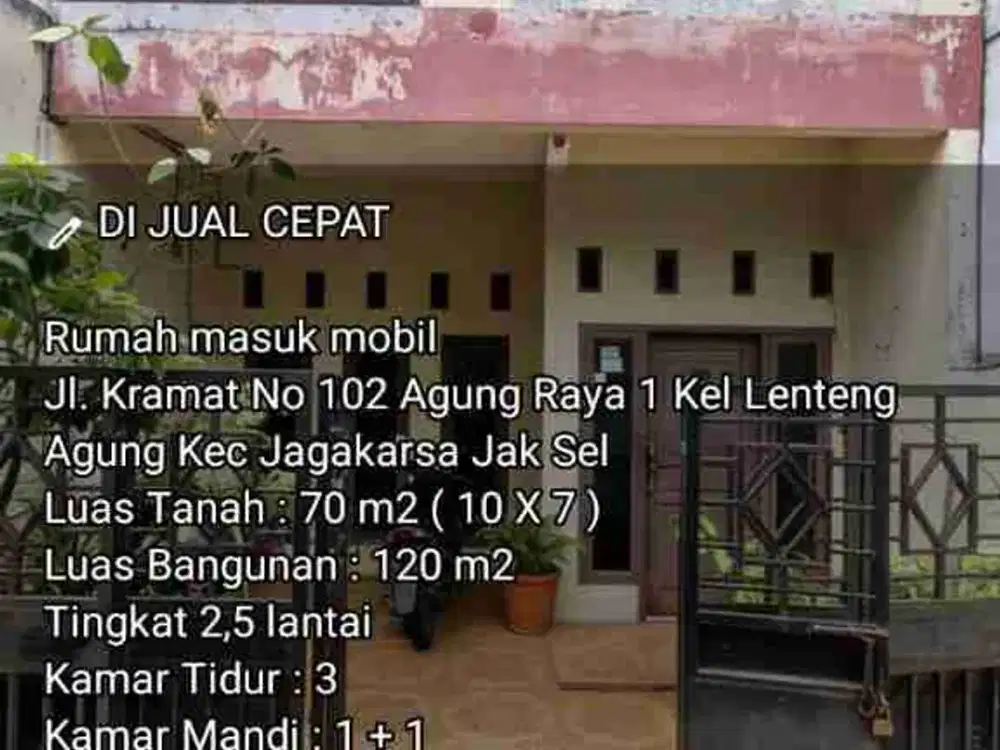 Jual Rumah Tingkat murah di jl Kramat Lenteng agung Jagakarsa jaksel