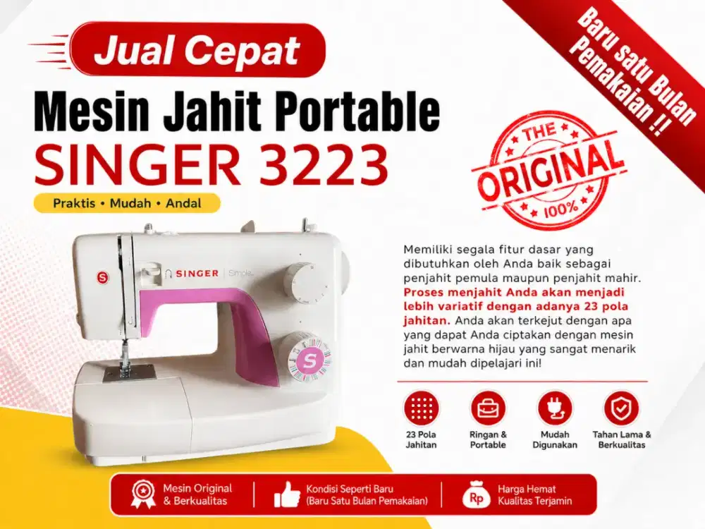 Jual Mesin Jahit SINGER Simple 3223 Original Kondisi Seperti Baru