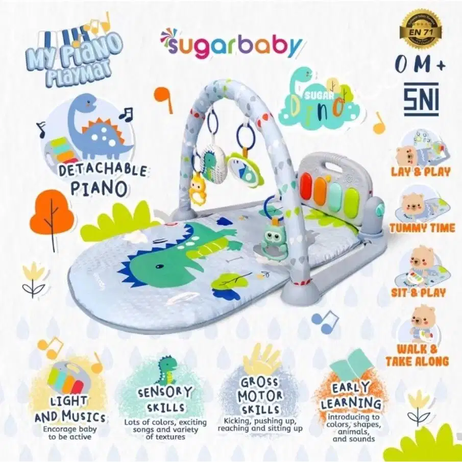 Sugar Baby My Piano Playmat - Blue Dino