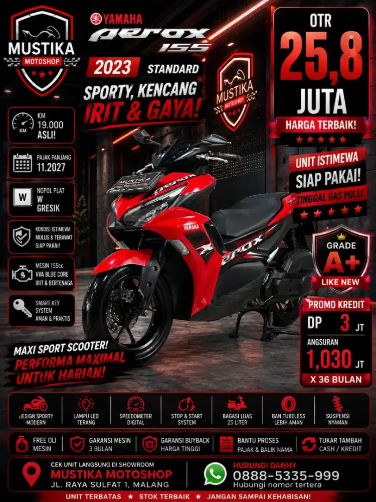 Km 19rb‼️Aerox 155 2023. DANNY Mustika Motor Malang