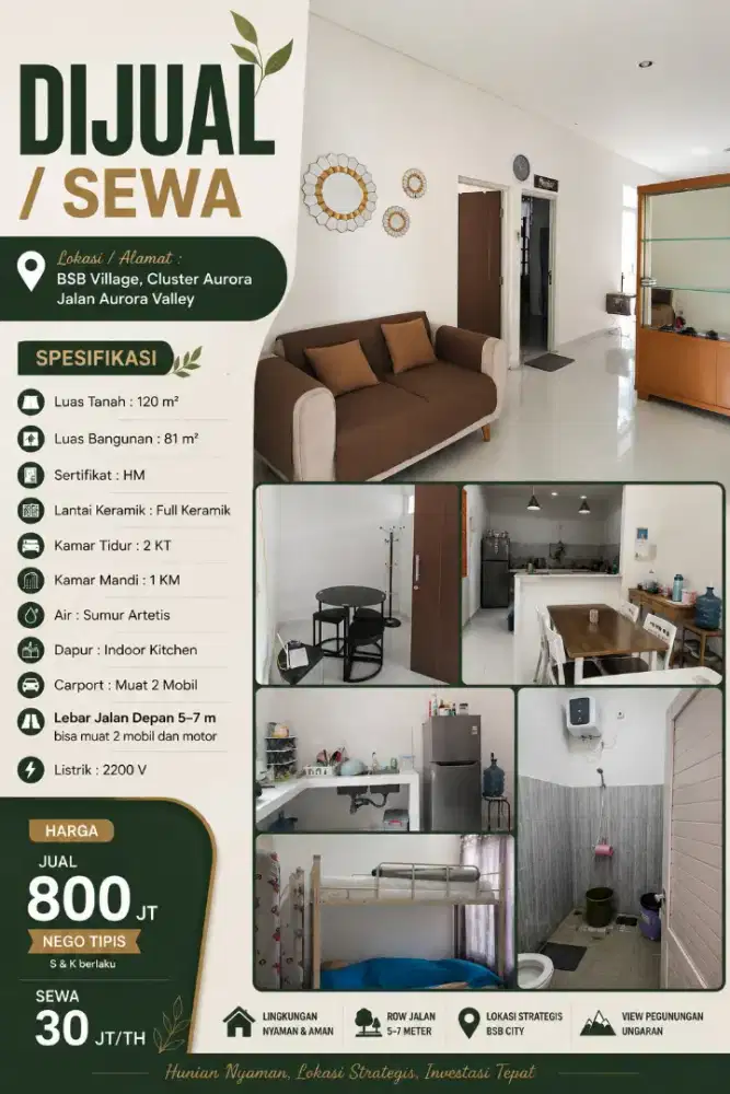 DIJUAL AURORA VALLEY BSB VILLAGE MURAH CEPAT SEGERA