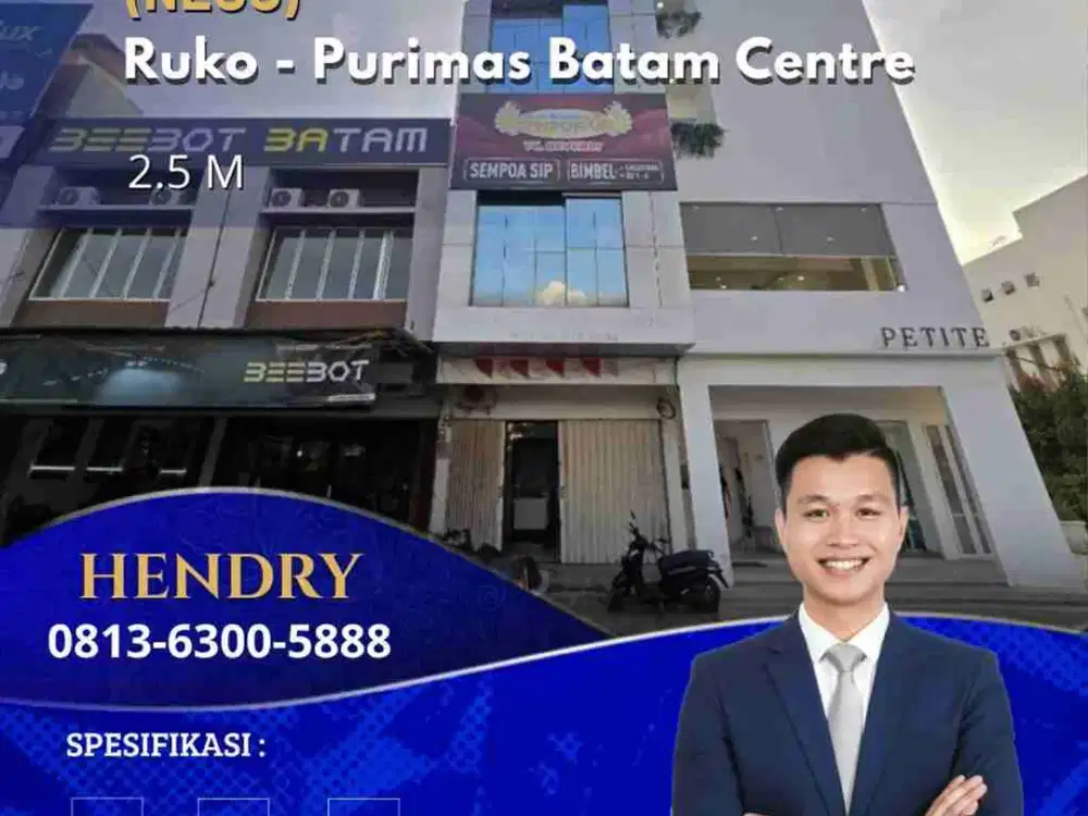 Dijual atau Disewa Ruko Purimas Row Jalan Utama Batam Centre Samping Petite