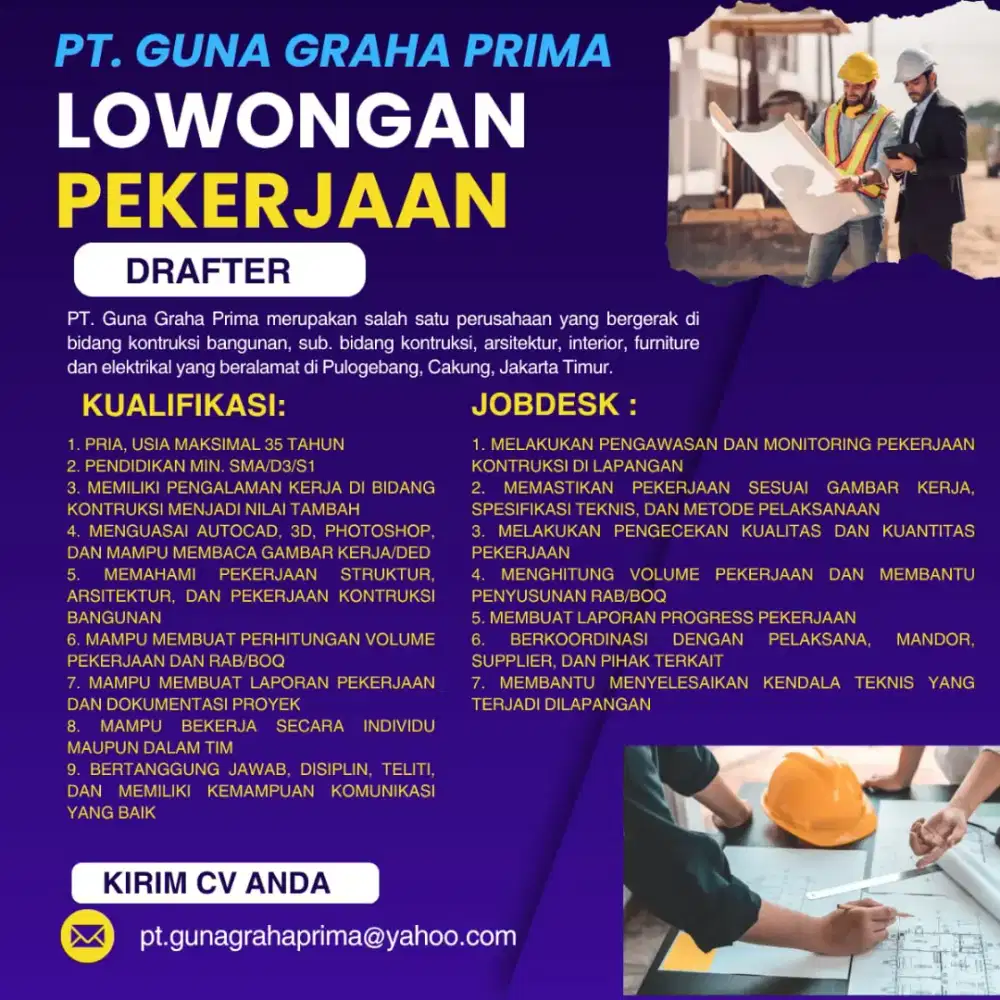 INFO LOWONGAN KERJA DRAFTER ARSITEKTUR