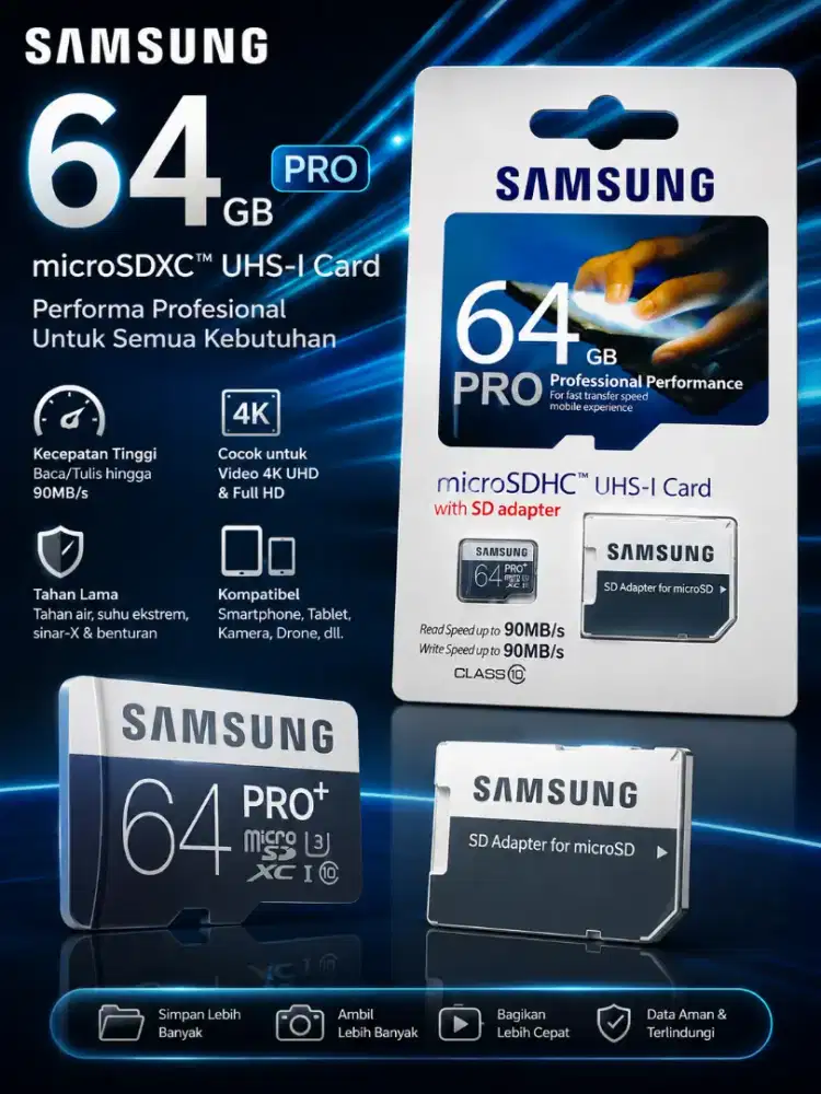 Samsung PRO 64GB MicroSD Original – Baru Segel + SD Adapter