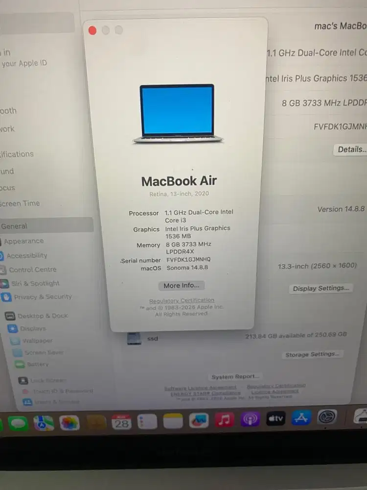 Macbook Air 2020 i3 8/256