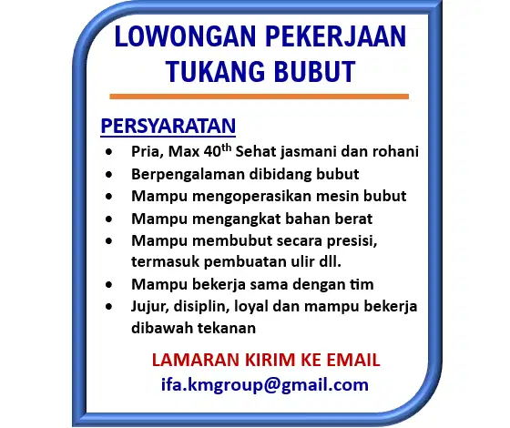 DICARI TUKANG BUBUT