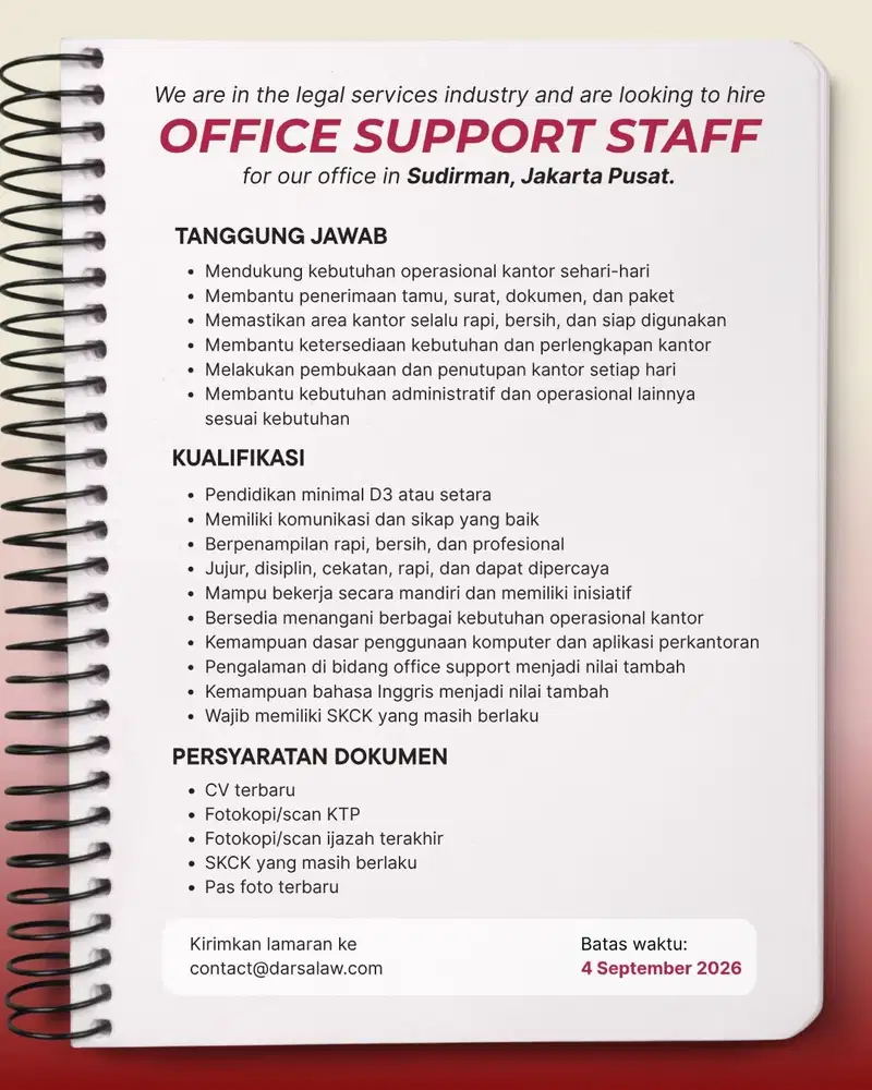 Lowongan Office Support Staff
