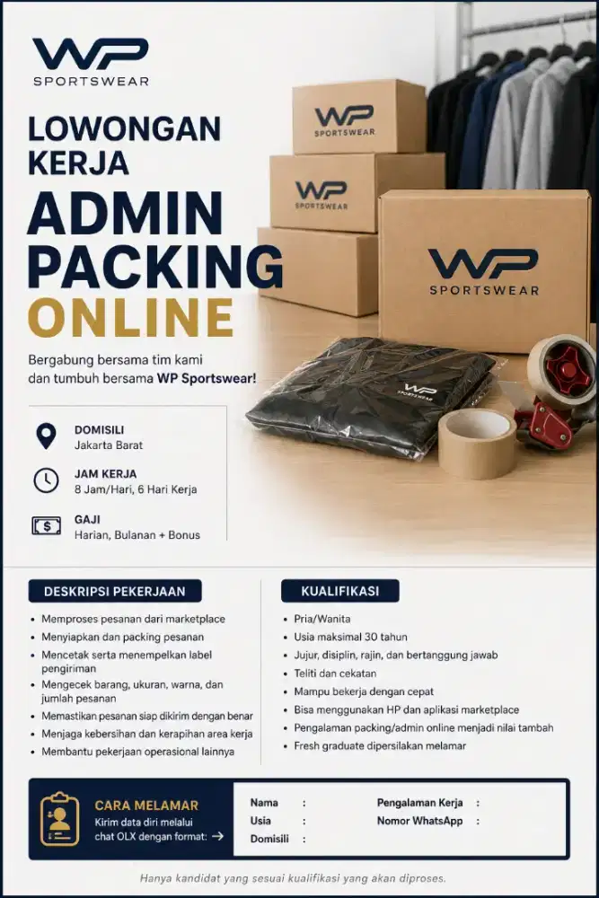 LOWONGAN KERJA - ADMIN PACKING ONLINE