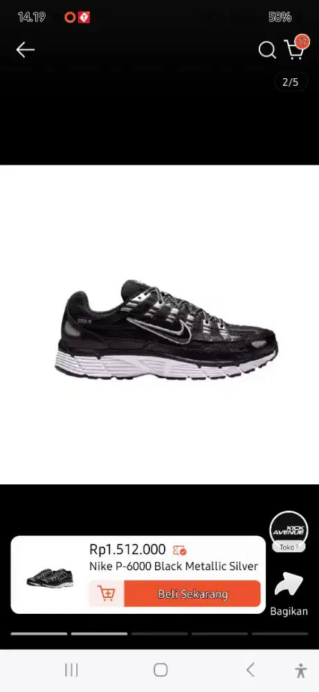 Sepatu Nike P 6000 black white