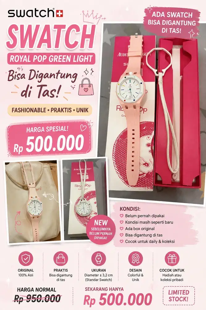 swatch royal warna putih dan pink