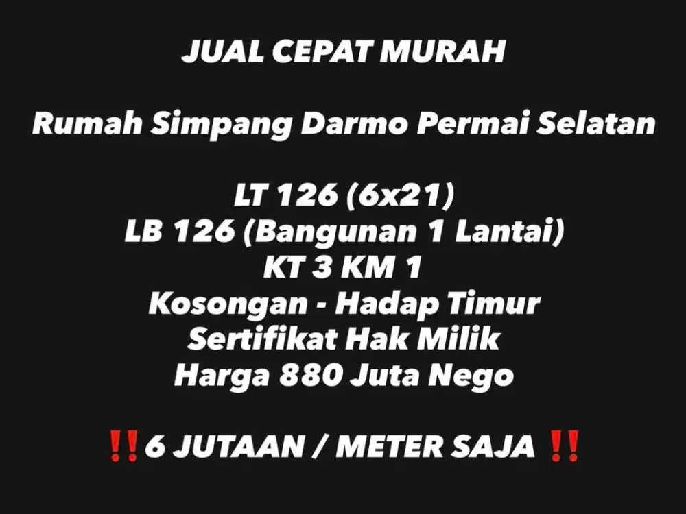 MURAH , HITUNG TANAH, Rumah Simpang Darmo Permai Selatan