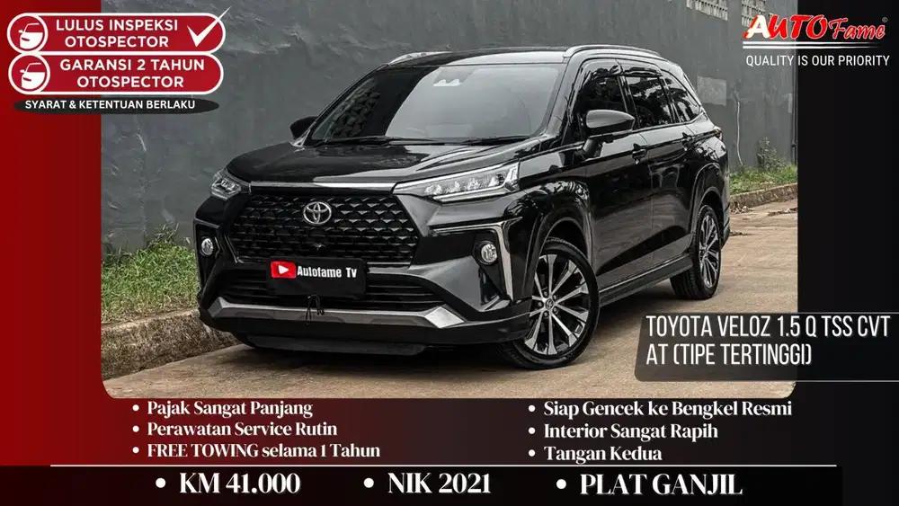 KM46RB Toyota Veloz 1.5 Q TSS CVT AT (Tipe Tertinggi) NIK 2021 Black O