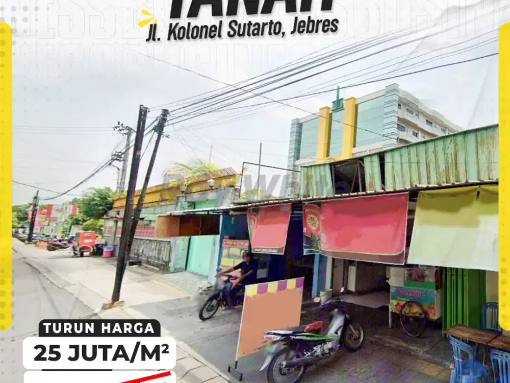 Dijual Tanah Strategis 1.211meter Tepi Jl Kol. Sutarto  dekat RS moewardi Jebres Solo
