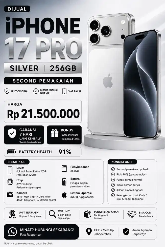 IPHONE 17 PRO GARANSI RESMI