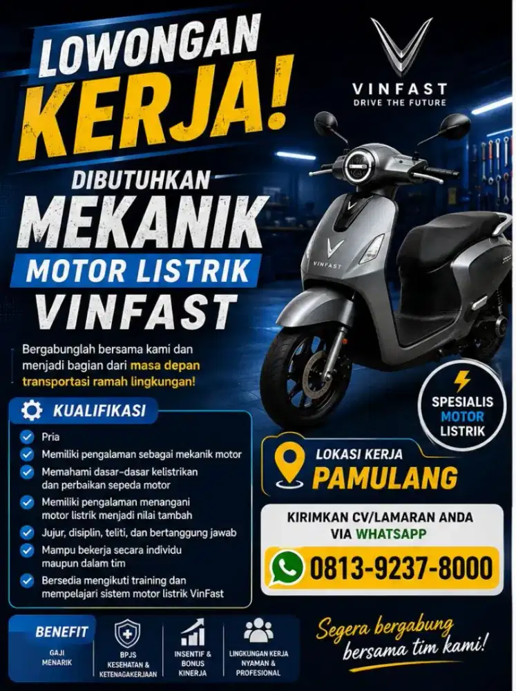 Dibutuhkan segera Mekanik Motor Listrik