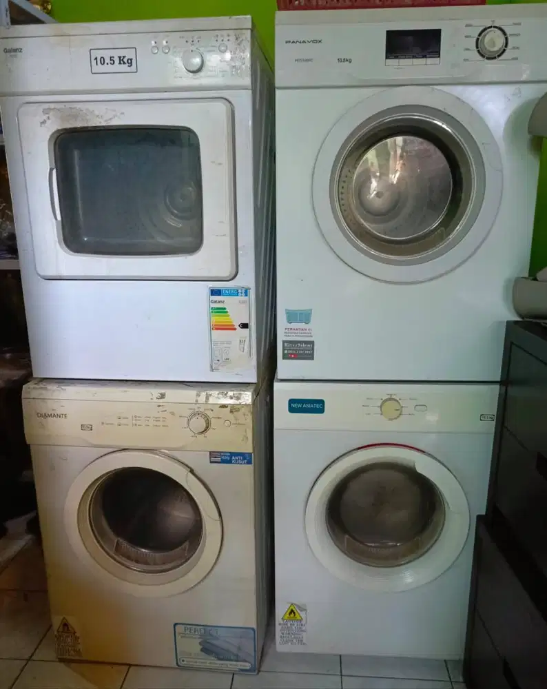 Mesin cuci aqua 8,5 kg dan dryer diamante , panavox dan galanz 10,5 kg