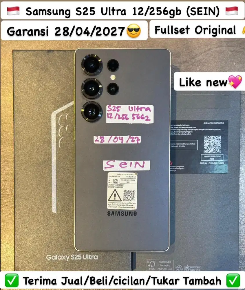 Samsung S25 Ultra 12/256 Gb Black Titanium Resmi Masih garansi panjang