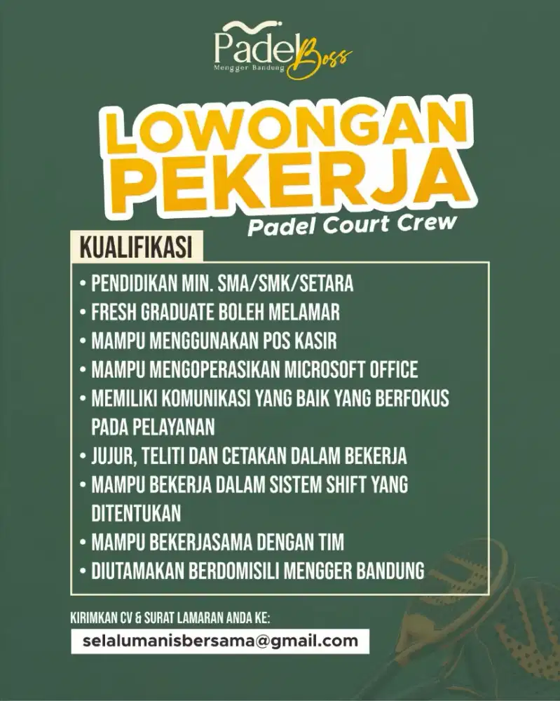 Lowongan pekerjaan Crew Padel