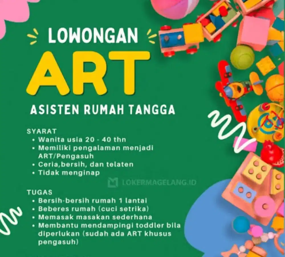Dicari ART Pulang- Pergi