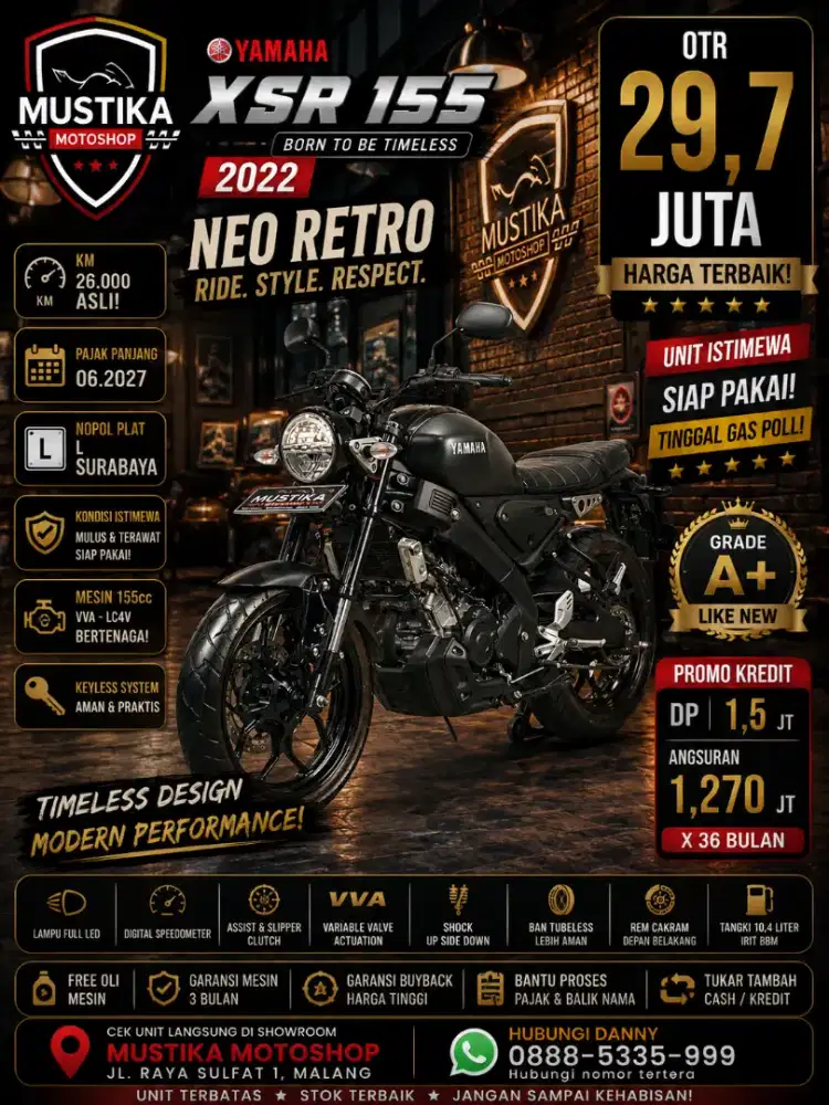 Yamaha XSR 155 2022. KM 27rb. DANNY Mustika Motor Malang