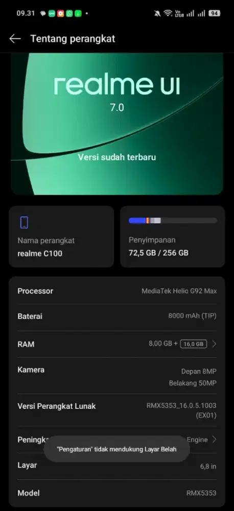 Realme C100 ram 8+16gb Rom256 baru 2bulan pakai