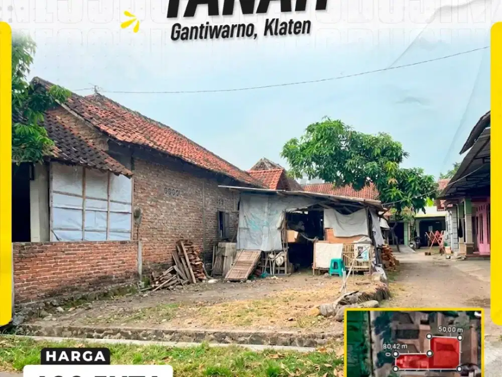 For Sale!! Tanah 250m Bonus Bangunan Di Gantiwarno Klaten Harga Murah