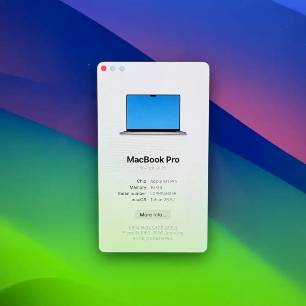 Macbook M1 Pro 16 inch Ram 16 Ssd 512 Full set Space Grey buat desain