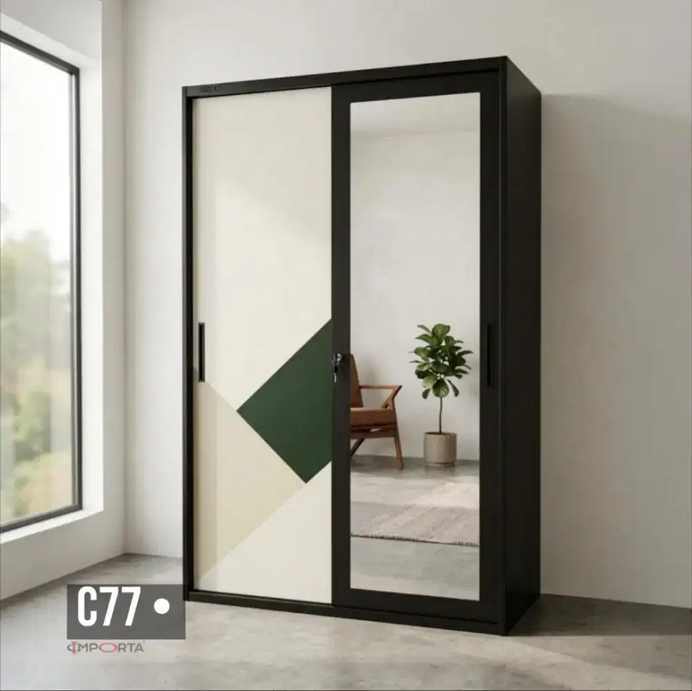 Lemari Pakaian Besi Pintu Sliding 2 Pintu Importa OKELO C77