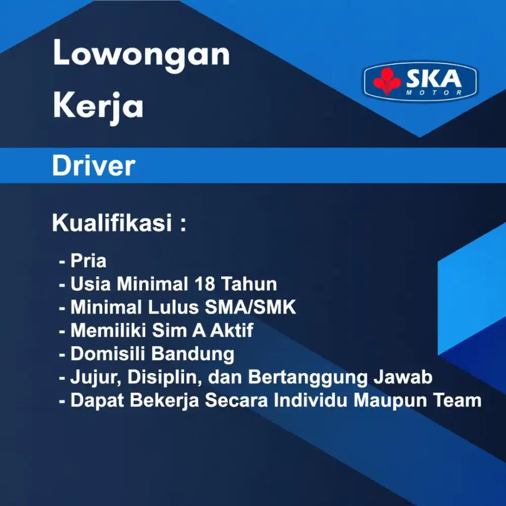 Dibutuhkan Driver Domisili Bandung