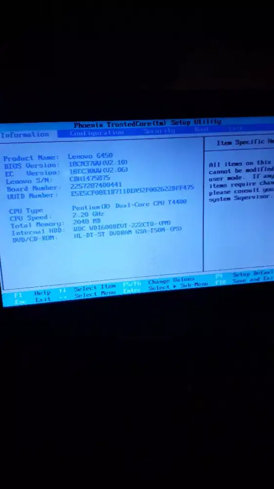Lenovo g450 minus hardisk rusamk